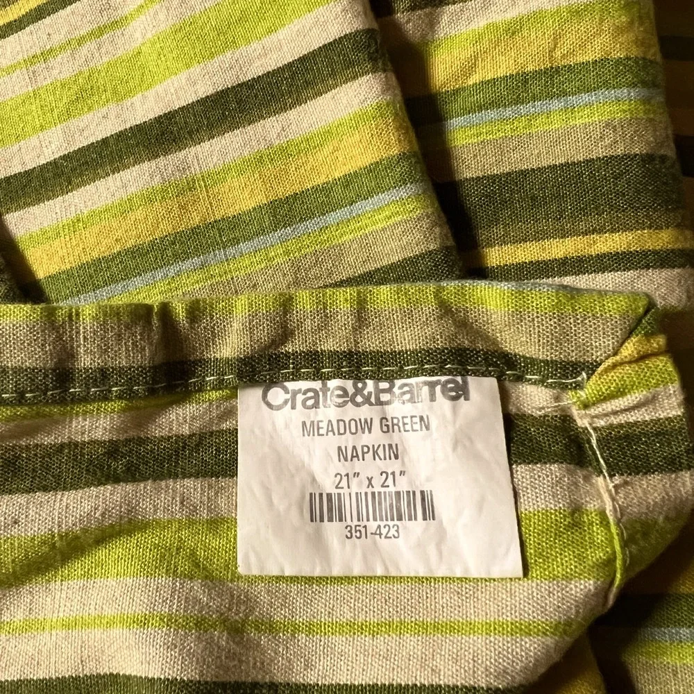 Crate&Barrel Green Striped Fabric Napkins
